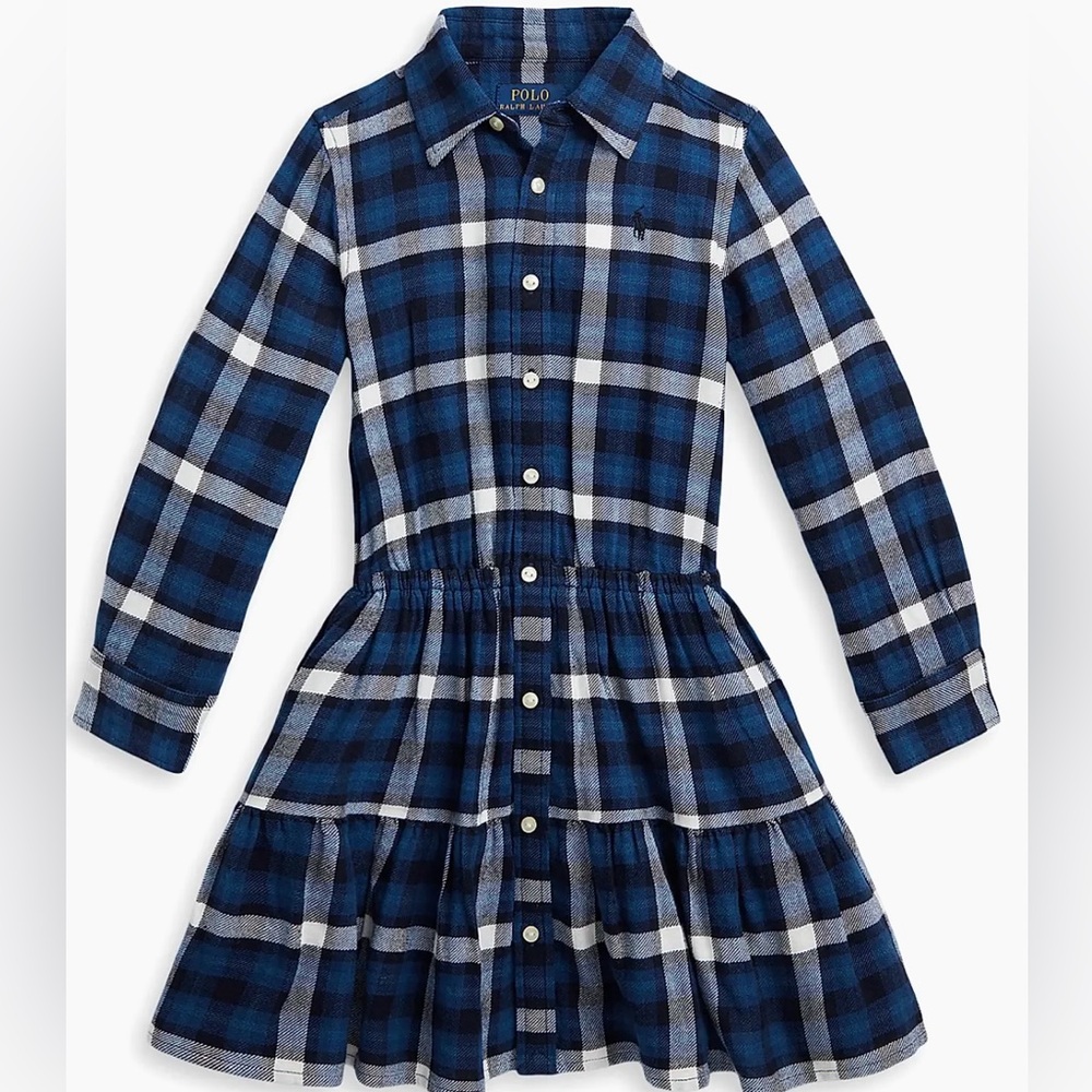 Polo by Ralph Lauren Blue and White Plaid Kids Shirt Dress